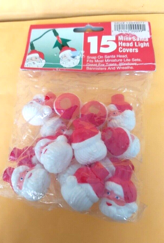 Vtg. Mini Plastic Santa Head Light Covers 15 Snap on Santa Heads Christmas - Picture 2 of 7