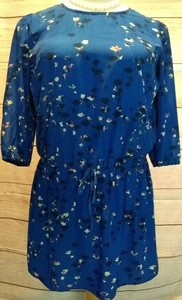 Be-Bop-Blue-Print-3-4-Sleeve-Dress-Tunic-Elastic-Waist-Size-XL-AB29