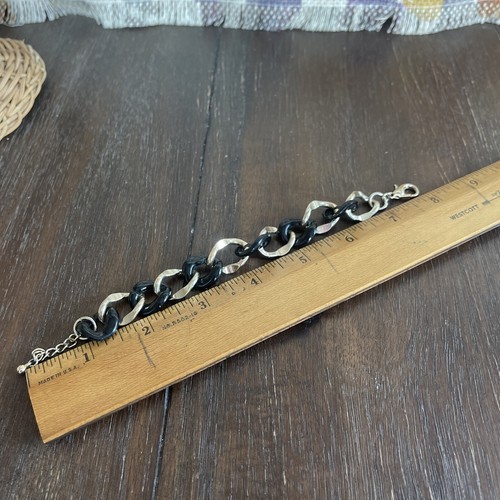 Black & Gold Chunky Link Chain Bracelet 8” Adjustable 80’s Vibe - Picture 3 of 3