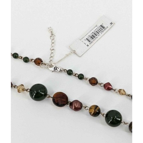 ETIENNE AIGNER Necklace NWT Semi Precious Stone 36" Bead Silver Tone - Picture 5 of 7
