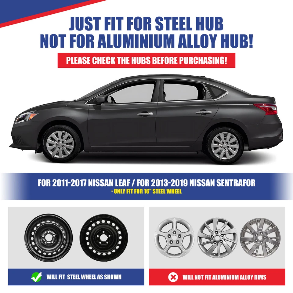 For 2013-2019 Nissan Sentra 2011-2017 Nissan Leaf 16" Hubcap 4 Wheel Covers - Изображение 2 из 4