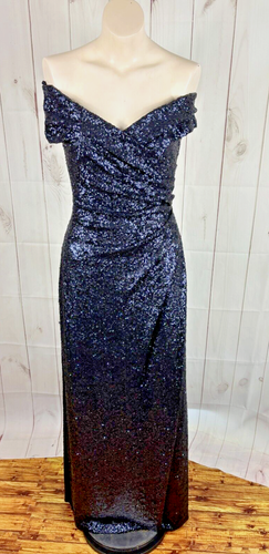 Liancarlo Couture dunkelblau Pailletten Schulterfrei Abend Abschlussball Abendkleid Kleid 6 - Bild 2 von 15