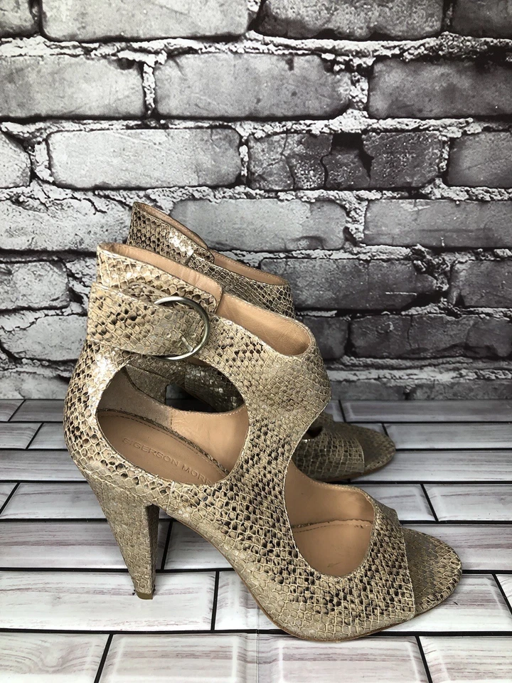 Sigerson Morrison Cuero Dorado Punta abierta Correa al Tobillo Vestido Tacones Mujeres 8.5US/39EU Foto 3 de 4