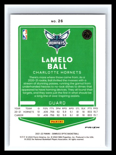 🔥 LAMELO BALL 2021-22 DONRUSS OPTIC PRIZM SILVER PULSAR HOLO # 26 - Imagen 2 de 2