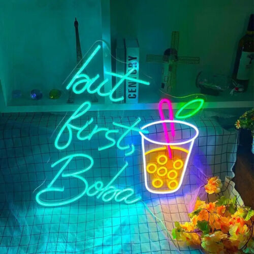 Boba Tea Shop LED Neon officiel Sign But First Boba Wall Neon Sign for Shops Display
