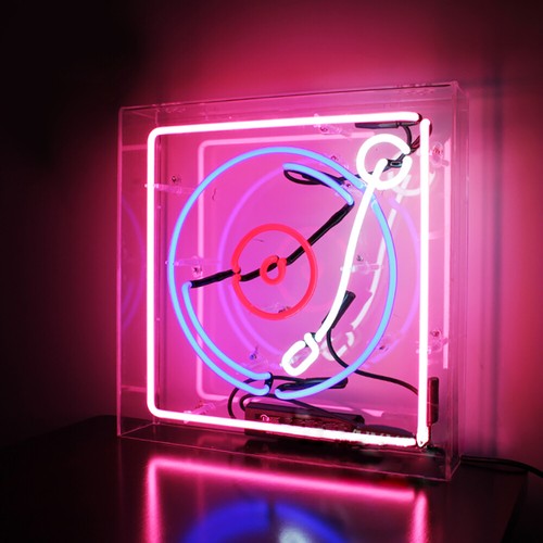 Records Neon Sign Light Acrylic Box Handcraft Art Real Glass Tube Gas Filled 14" - Picture 1 of 4