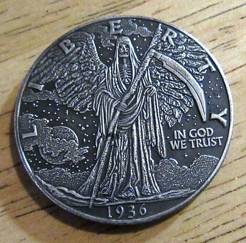 1936 Grim Reaper Death God, Hobo Nickel Coin, Abstract Art Craft Decoration Gift - Picture 10 of 12