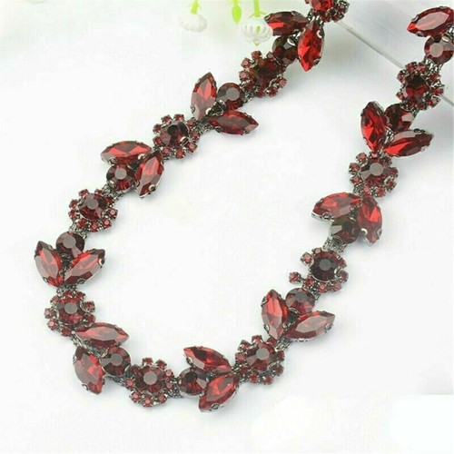 1Yd Kristall Strass Kette Blumen Band Nähen Borte Kanten DIY Dekoration Handwerk - Bild 9 von 11