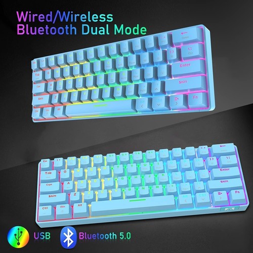 60% teclado mecánico para juegos con cable/inalámbrico Bluetooth RGB retroiluminado tipo C USB - Imagen 6 de 20