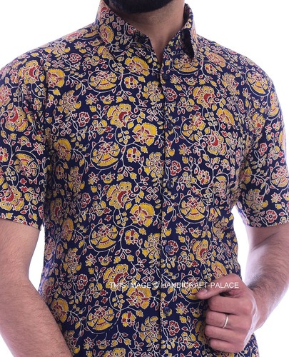 Men's Blue Floral Print Beach Cocktail Party Wear Shirt Slim Fit Short Sleeve - Bild 4 von 6
