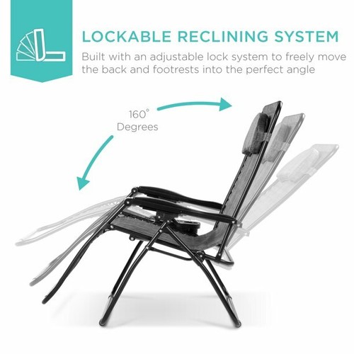 Zero Gravity Chair 2 Pack, Folding Outdoor Patio Lounge Recliner w/ Cup Holder - Picture 15 of 19