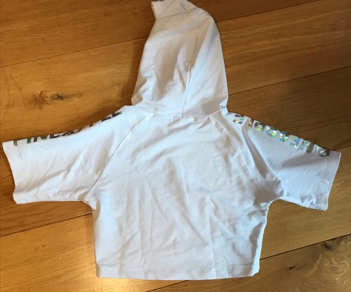 Girls Pineapple Dance White Cropped Hooded Short Sleeve Top Age 11-12 New - Picture 4 of 5