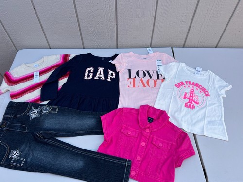 NUOVO lotto 6 vestiti bambina TG 4 Gap maglione t-shirt denim giacca rosa jeans pantaloni - Foto 11 di 11