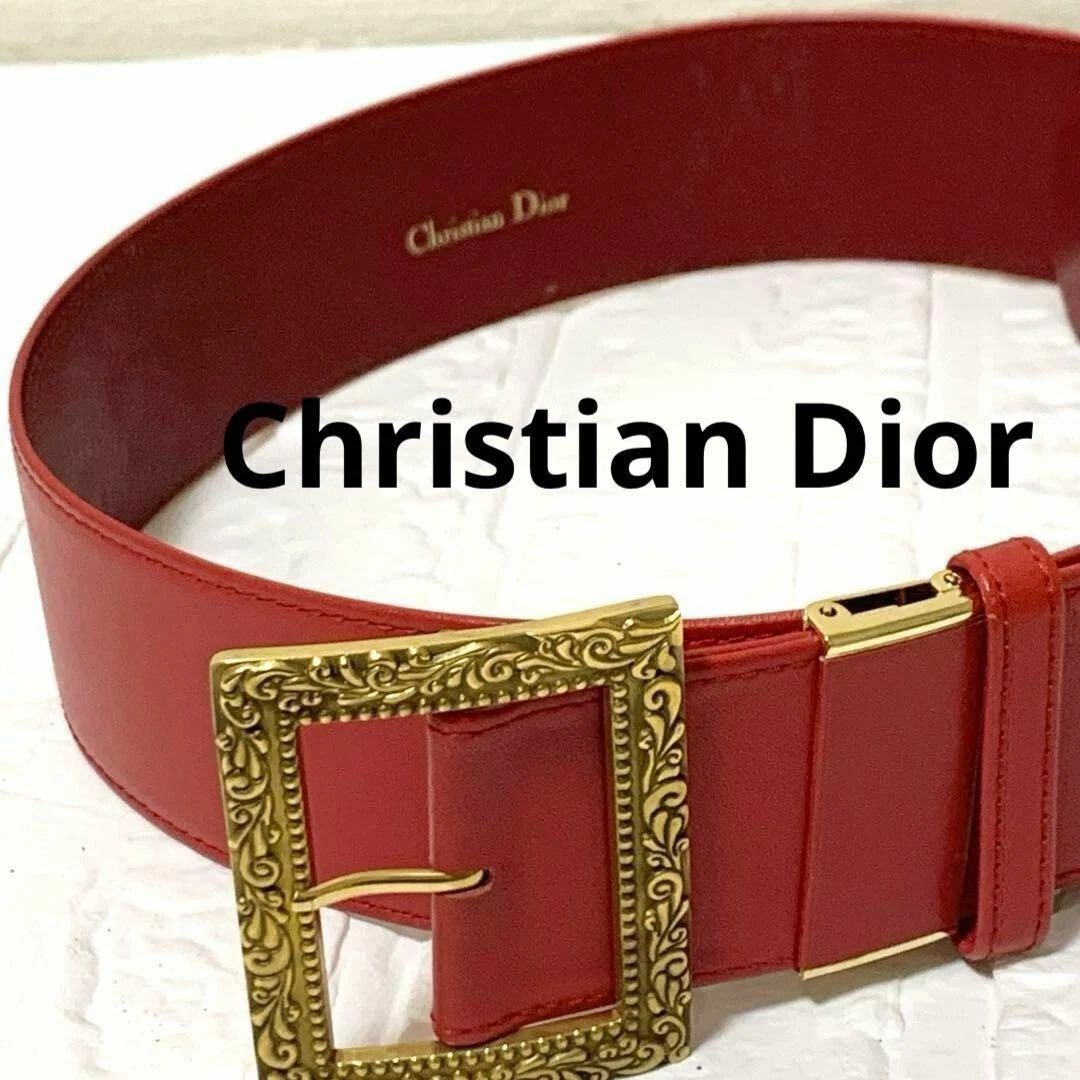 Boucle CHRISTIAN DIOR rouge x or quincaillerie cuir rare vintage occasion Japon