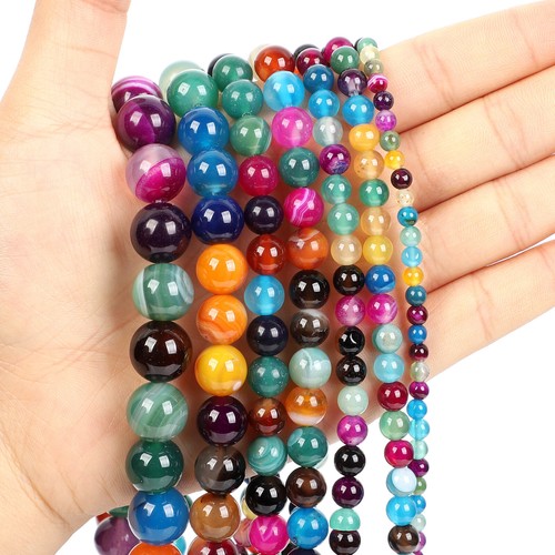 Multicolor Stripe Agates Onyx Natural Stone Bead Round Spacer Loose Beads Making - Picture 11 of 12