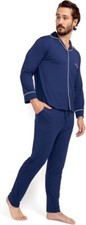 Ejis Men's Opulent Long Sleeve Micro Modal Navy Pajama Set