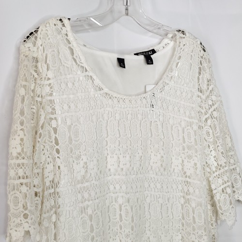 Crochet Open Knit Top Blouse XL Short Sleeve 2pc White Boho Fairy Feminine - Picture 3 of 6