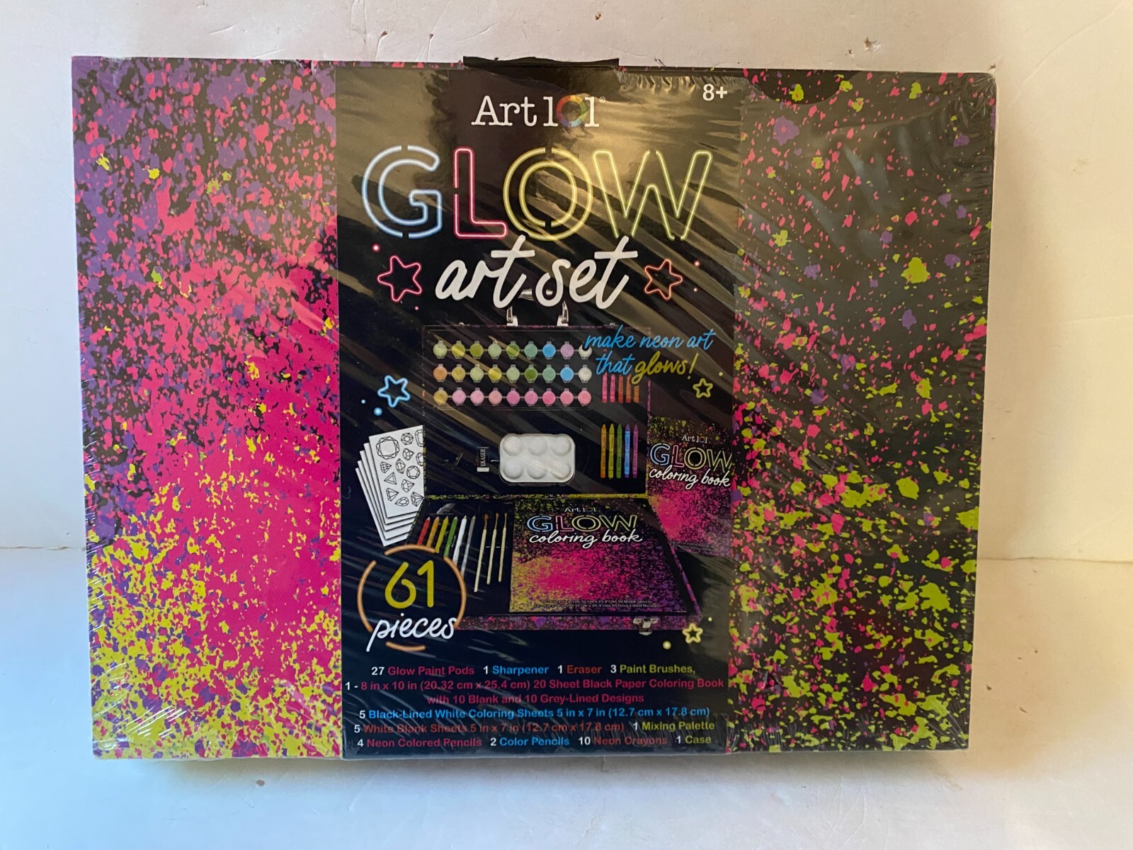 Art 101 Glow & Neon Drawing/Painting Art Set, 61pcs, BRAND NEW DAMAGED  PACKAGE