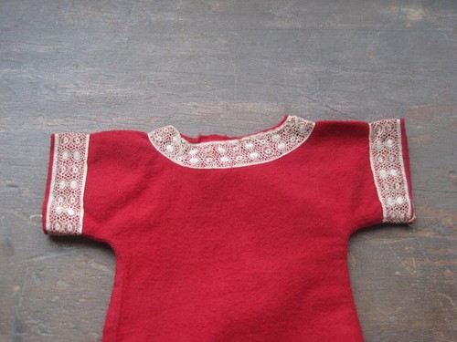 Old Primitive Rag Doll Red White Fabric Jacket Perfect for Christmas Time Bears - Picture 6 of 8