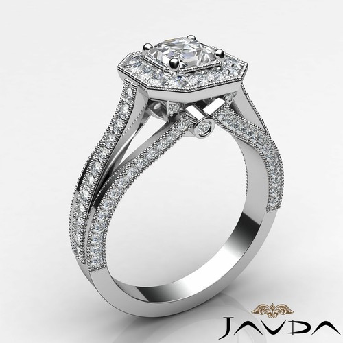 Asscher Cut Halo Pave Set Diamond Engagement Ring GIA G Color VS1 Platinum 1.4Ct - Picture 2 of 12
