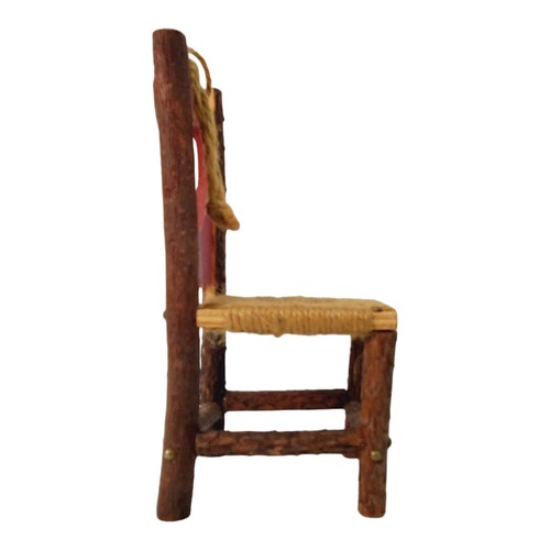 Rustic Wooden Woven Seat Open Heart Back Chair Christmas Ornament Twine Hanger - Picture 9 of 12