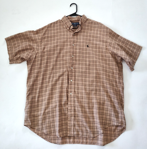 Ralph Lauren Blake Baumwolle hellbraun kariert S/S Button-Down Hemd ~ Herren X-Large XL - Bild 1 von 6