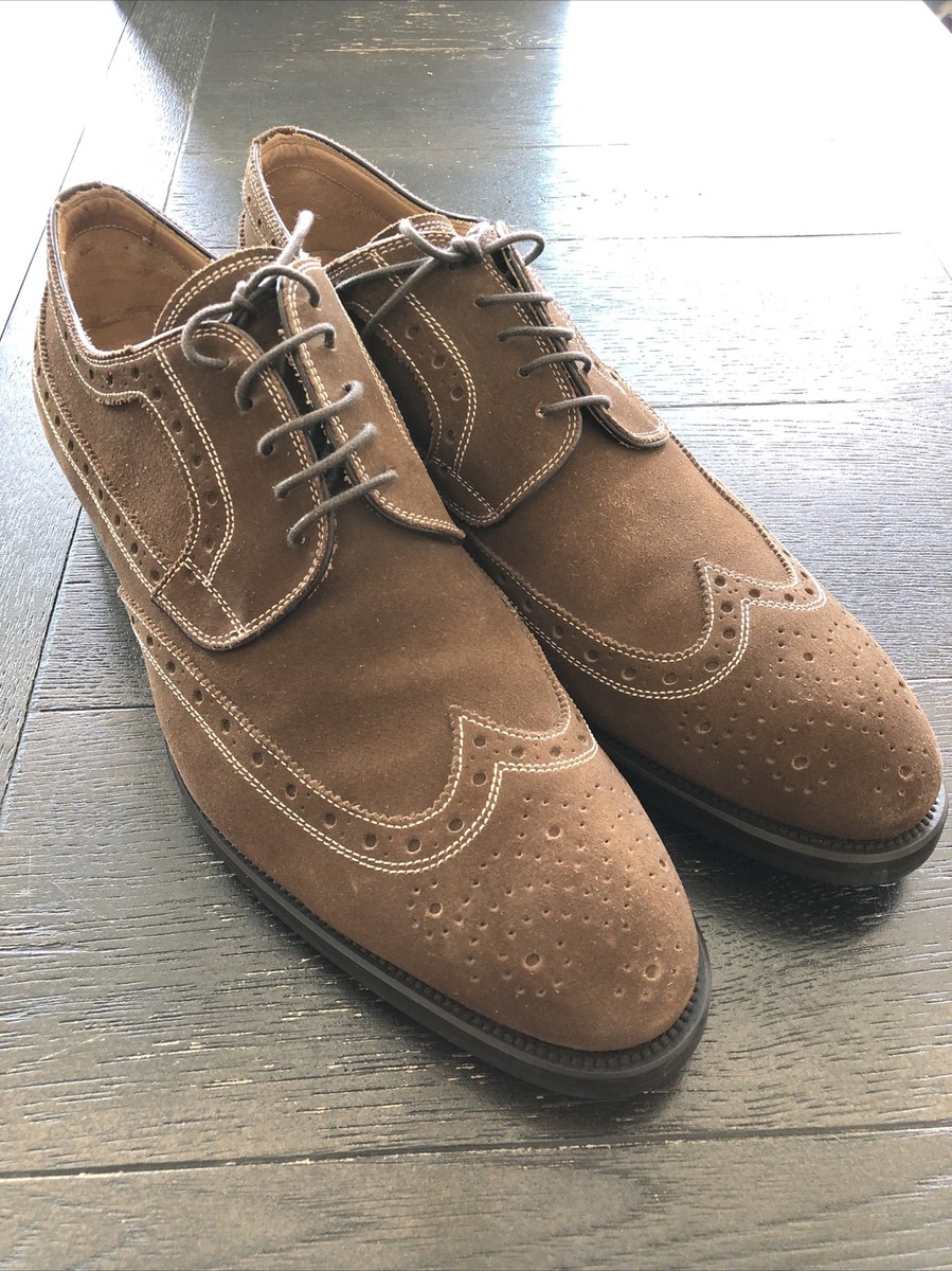 Rare Chestnut Brown Suede Isaia Napoli Wingtip Men display picture 1