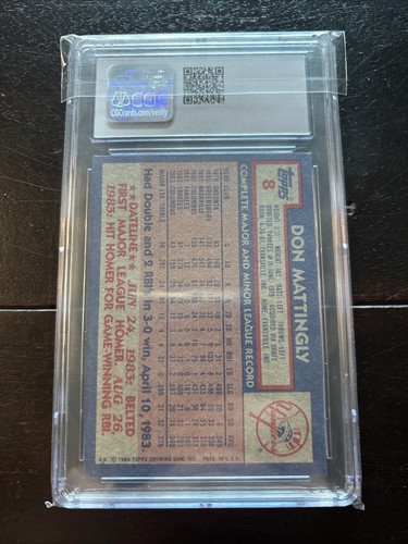 1984 Topps Don Mattingly RC #8 CGC 8.5 NM/Mint+ - Picture 2 of 2