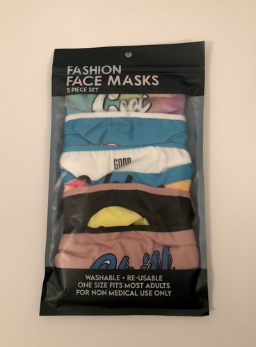 5 Piece Set Fun Reusable Face Masks, Fashion, Universal Size Unisex Washable - Picture 1 of 3