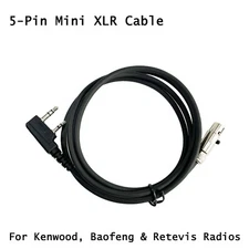 5-Pin Mini XLR Cable for Dual Muff Racing Headsets | For Kenwood/Baofeng Radios