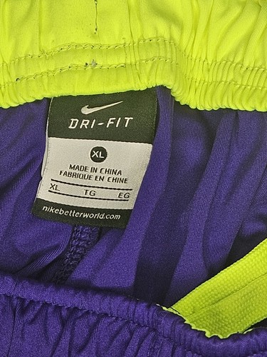 Nike Dri Fit Youth Boys Purple & Neon Yellow Long Shorts Size X Large - Picture 6 of 11