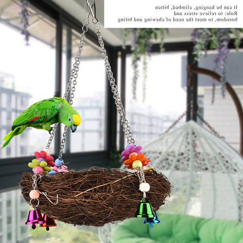 Bird Hanging Cage Hut Tent Bed Bird Toy Birds Straw NY9 - Picture 6 of 7