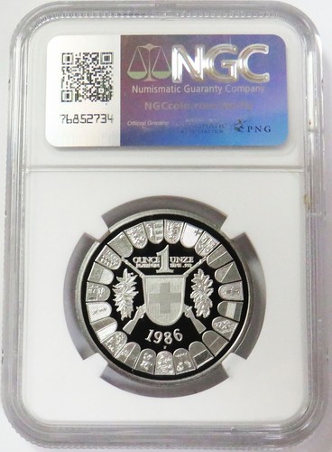 1986 HF PLATINUM SWITZERLAND 1 OZ WILLIAM TELL SHOOTING THALER NGC PROOF 69 UC - Picture 4 of 4