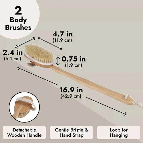 Natural Bristle Body Brush - Wooden Spa Scrubber for Dry Skin & Shower Care - Picture 4 of 10
