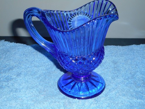 Brocca acqua vetro cobalto blu Mount Vernon FOSTORIA GEORGE WASHINGTON - Foto 4 di 8