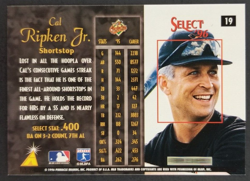 Cal Ripken Jr. 1996 Pinnacle Select Baseball Card #19 (NM) - Picture 2 of 2