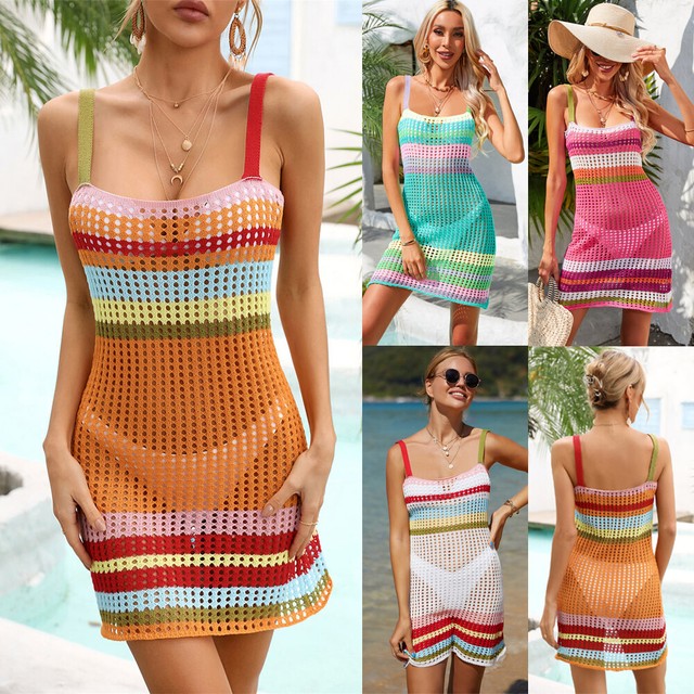 Women's Crochet Knit Cover UP Beach Strappy Holiday Dress Summer Bikini Swimwear Women's Crochet Knit Cover UP Beach Strappy Holiday Dress Summer Bikini Swimwear