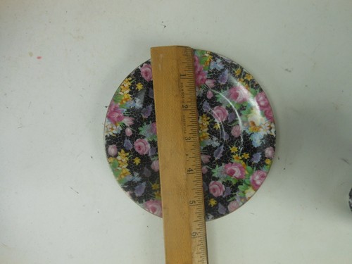 Tazza e piattino vintage chintz Giappone sfondo nero - Foto 5 di 8