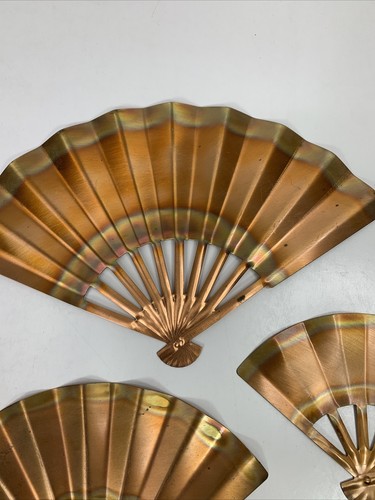 3er Set Vintage Metall Art Deco Handfächer Kunst Wanddeko Kupfer Goldtöne - Bild 3 von 10