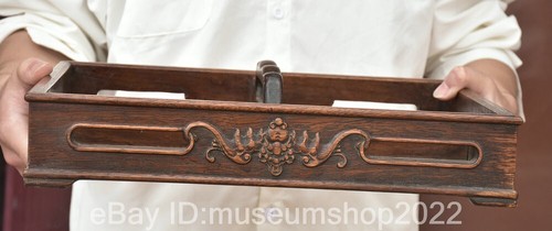 14.4 " Old Chinese Huanghua Li Wood Carving Dynasty Dragon Beast Portable Box - Bild 5 von 10