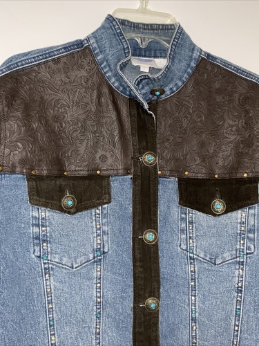 DG2 by Diane Gilman Denim & Suede Jacket w/Turquoise Accents, Size Large - Picture 2 of 6