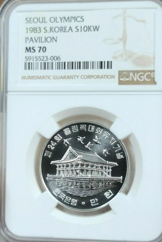 1983 SOUTH KOREA SILVER 10000 WON S10KW PAVILION NGC MS 70 SCARCE PERFECTION