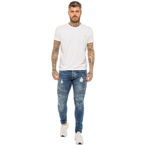 Enzo Mens Biker Jeans Slim Fit Skinny Stretch Denim Trouser Pants UK Waist Sizes - Picture 21 of 28