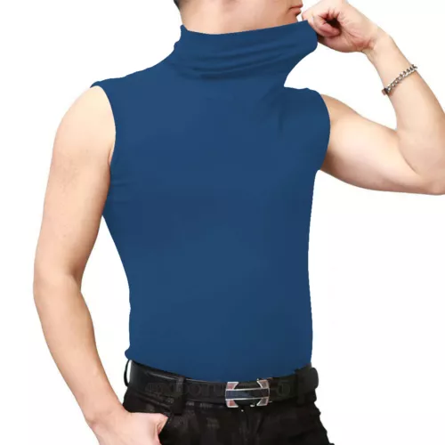 Herren Ärmellos Rollkragen T-Shirt Einfarbig Tank Shirt Thermo Pullover Oberteil Slim Fit - Bild 13 von 15