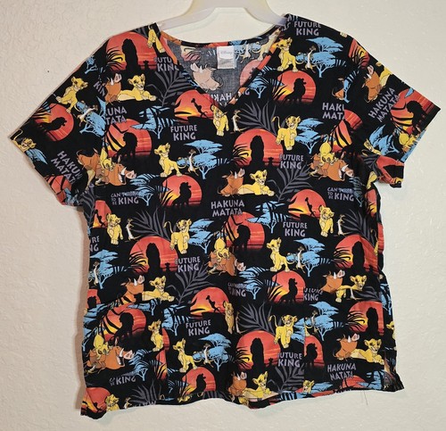Disney Lion King Scrub Vet Dental Top Womens 2XL XXL Multicolor Hakuna Matata - Picture 1 of 4