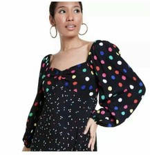 Polka Dot Long Sleeve Swing Dress By RIXO. Size 0 Black (B236)