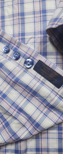 Camisa David Donahue Botón Para Hombres XXl Lavanda Cuadros Diseño Tartán Manga Larga - Imagen 7 de 11