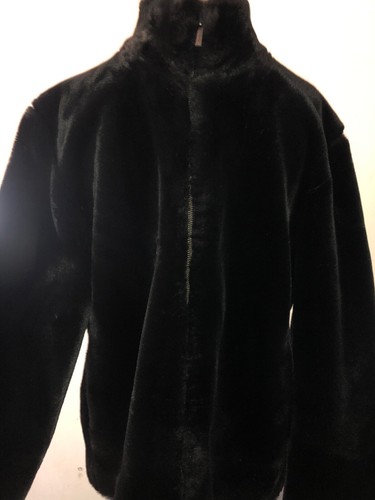 Liz Claiborne Super Soft Luxurious Faux Fur Mouton Jacket Size Large Black - Picture 2 of 7