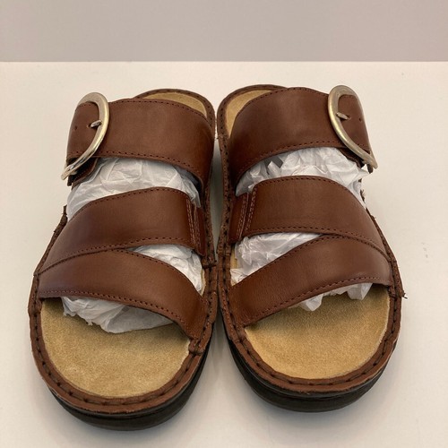NEW Naot Frey Sandals Brown Leather Cork Insole Womens 5.5 EU 36 Slide Buckle - Picture 2 of 10