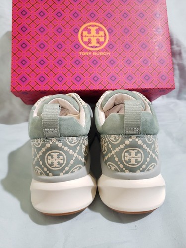 NIB Tory Burch T MONOGRAM GOOD LUCK TRAINER Sneakers Shoes Blue Celadon Size 8 - Picture 4 of 8